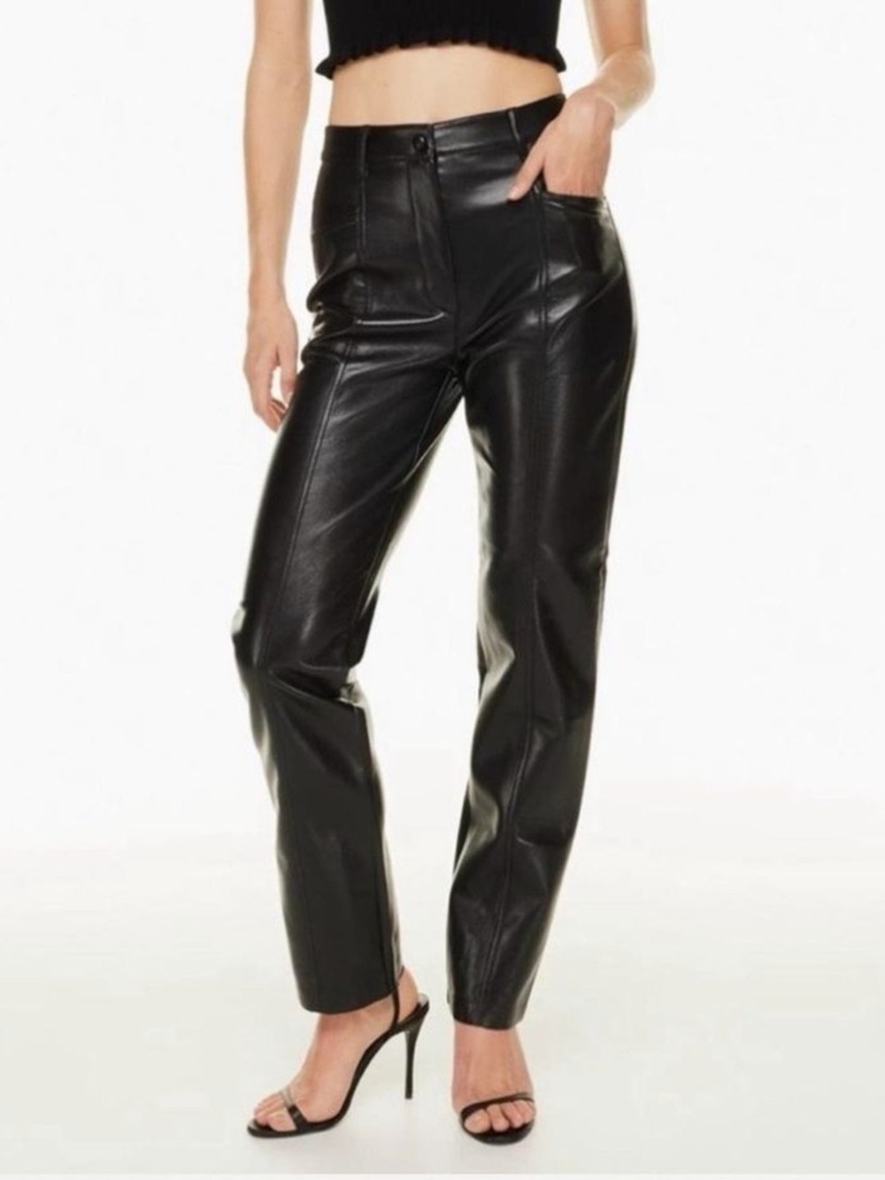 Aritzia Wilfred Black Vegan Faux Leather Straight Leg Pants High Waisted Size 0